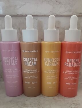 New! Spa Scentials Hydrating Body Perfume Oil- 4 Pack